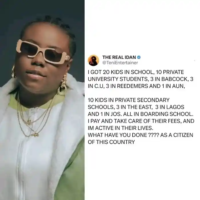 Teni Brags About Sponsoring Education for 20 Children, Challenges Nigerians